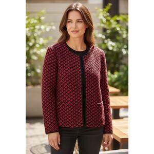 Talbots Cardigan Blazer Wool Blend Front Snaps Red Houndstooth Academia Size 1X
